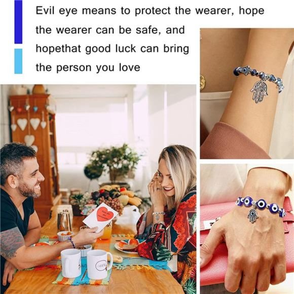 9Pcs Evil Eye Bracelets for Men Women Bead Bracelet Set - Picture 4 of 6